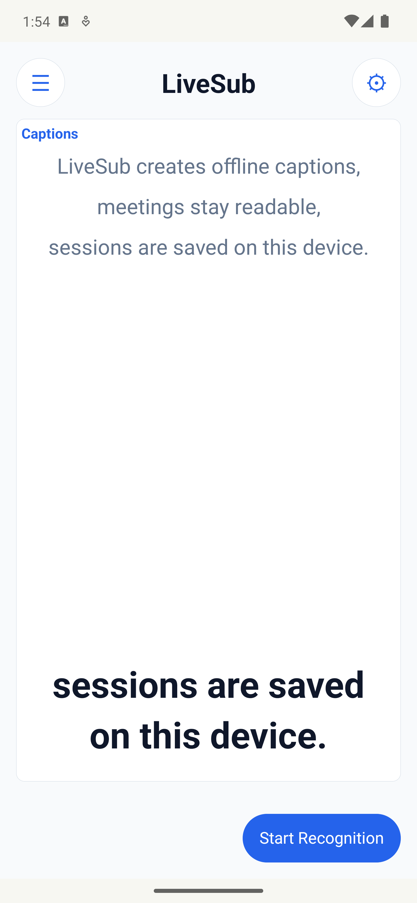 LiveSub portrait live captions screen